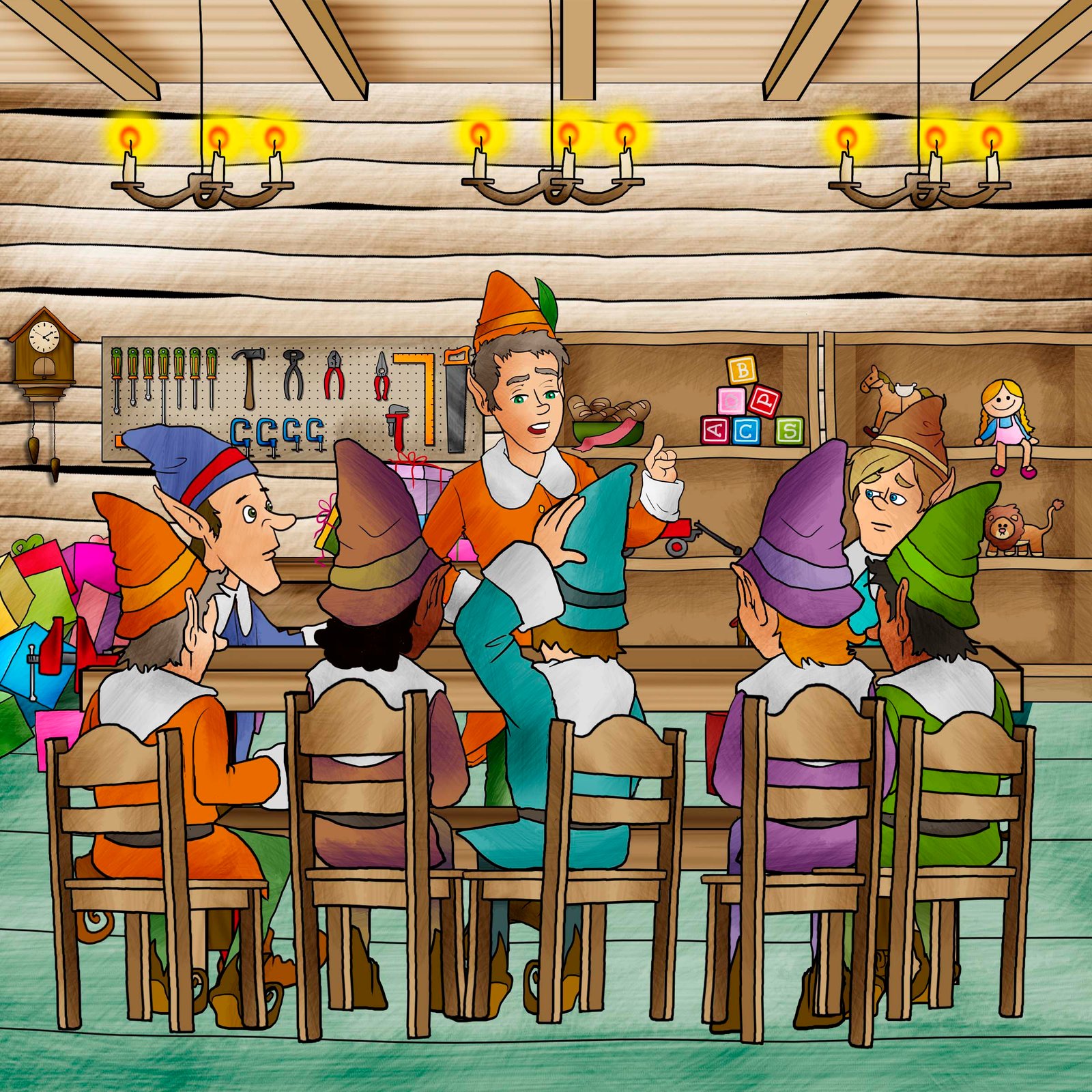 The elves gathered together planning their mission